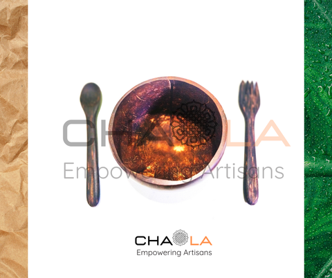 Chaola Coconut Shell Bowl with Cutlery (Single)