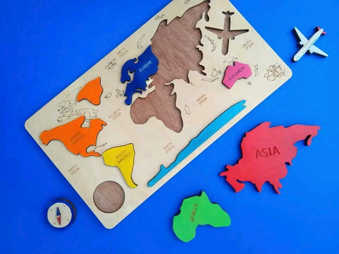 Nifty Foxy Wooden World Map Puzzle